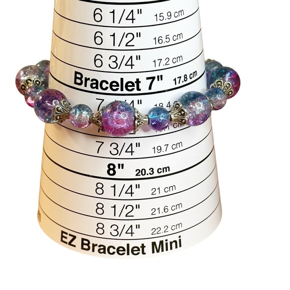 NEW Mermaid Bubbles Blue & Purple Crackle Glass Beaded Bracelet - Picture 6 of 6